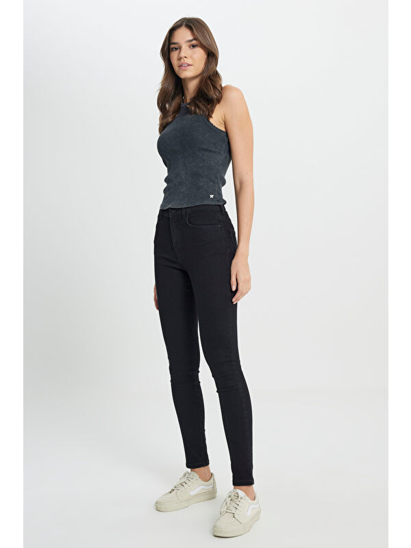 Wrangler Siyah High Rise Skinny Fit Denim Esnek Yüksek Bel Jean Pantolon