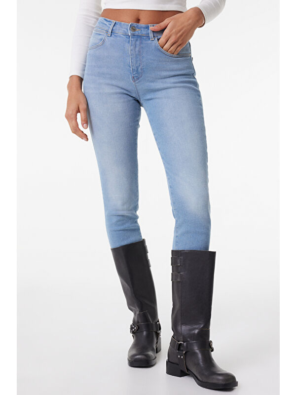 Wrangler Mavi High Rise Skinny Fit Denim Esnek Yüksek Bel Jean Pantolon