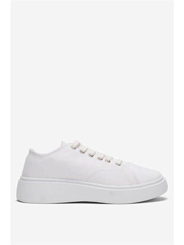 LİGER Kadın Rahat Kalıp Kalın Taban Keten Sneakers Beyaz