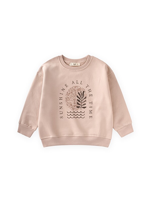 CİGİT Dağ Baskılı Sweatshirt 3-9 Yaş Bej