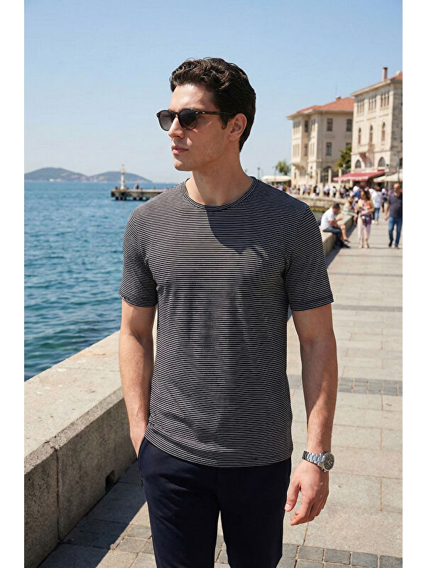 Buratti Pamuklu Regular Fit Çizgili Bisiklet Yaka T Shirt 5904030