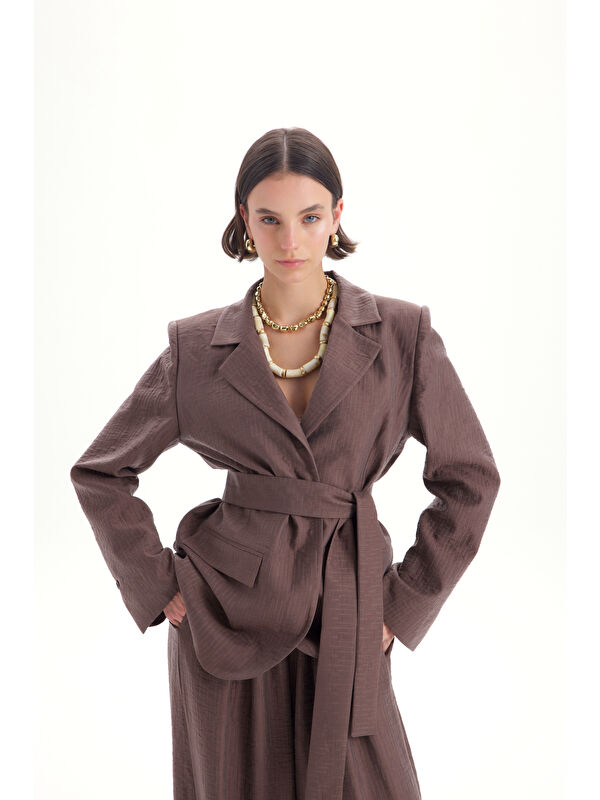 Mai Collection Arisa Kemer Detay Kahve Blazer Ceket