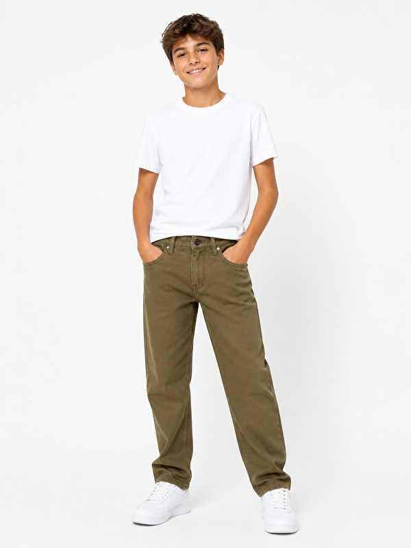 ajn kids beli ayarlanabilir lastikli keten pantolon