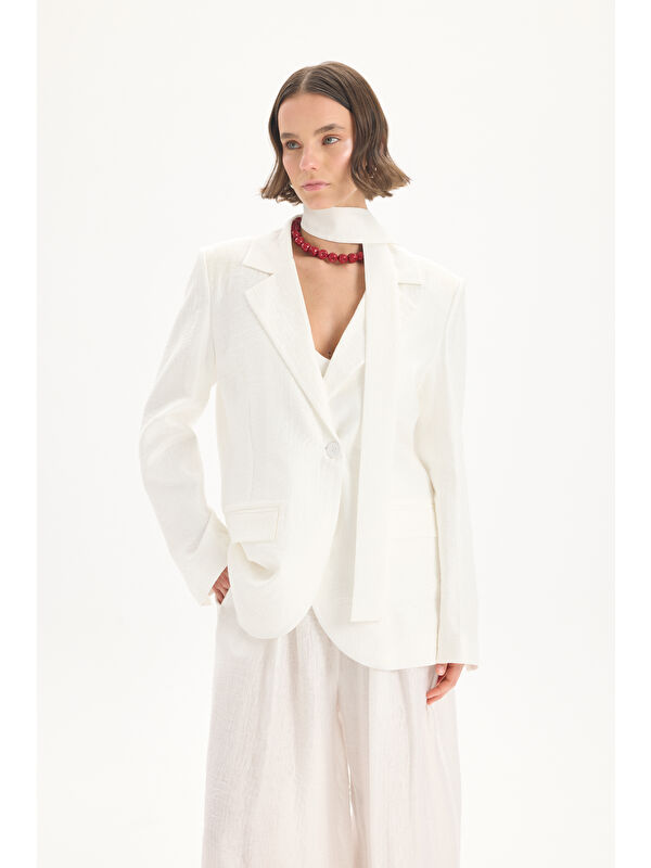 Mai Collection Arisa Kemer Detay Ekru Blazer Ceket