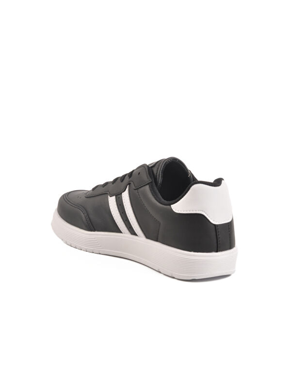 Siyah Beyaz Bağcıklı Unisex Cilt Spor Ayakkabı 163 G - Görsel 5