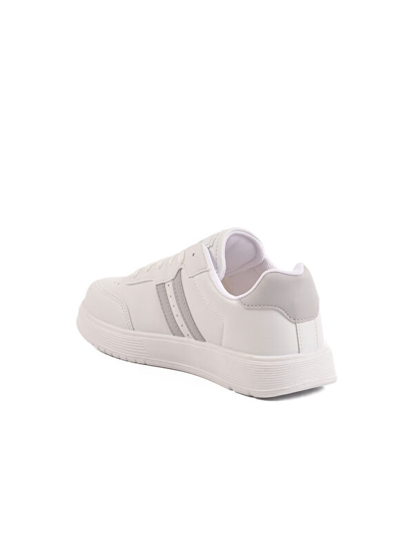 Beyaz Gümüş Bağcıklı Unisex Cilt Spor Ayakkabı 163 G - Görsel 5