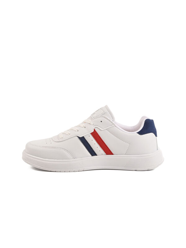 Beyaz Kırmızı Bağcıklı Unisex Cilt Spor Ayakkabı 163 G - Görsel 3