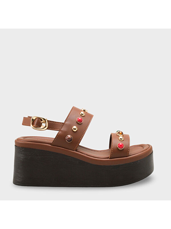 Capone Outfitters Jennie Dolgu Topuklu Renkli Taşlı Çift Bantlı Kadın Sandalet