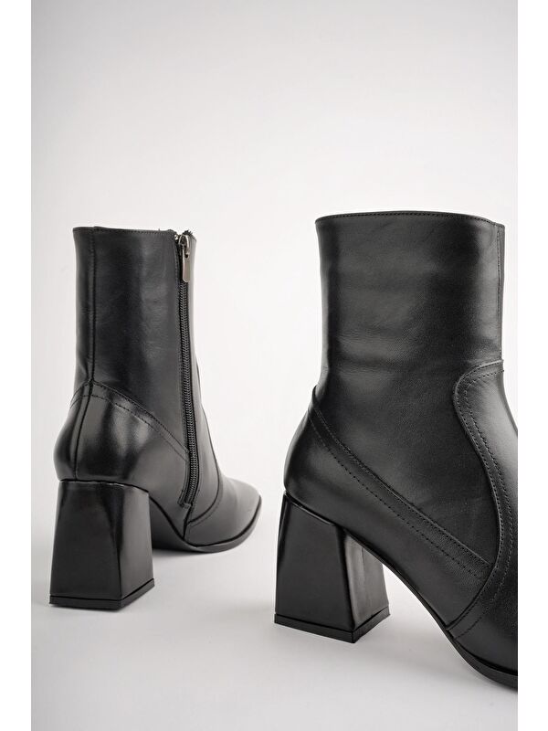 ADELA Hakiki Deri Kare Burun Fermuarlı Topuklu Kadın Bot - Görsel 4