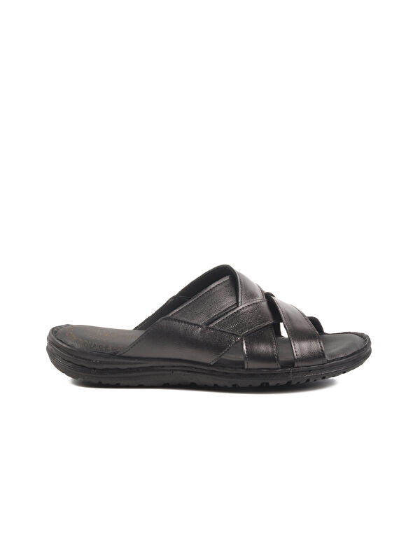 Siyah Hakiki Deri Erkek Terlik 476449 M - Görsel 2