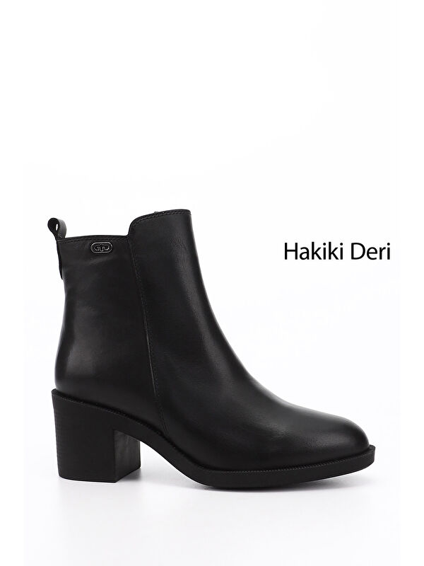 GÖNDERİ(R) Kadın ZÜMRÜT-SİYAH Fermuarlı Kalın Topuklu Hakiki Deri Bot
