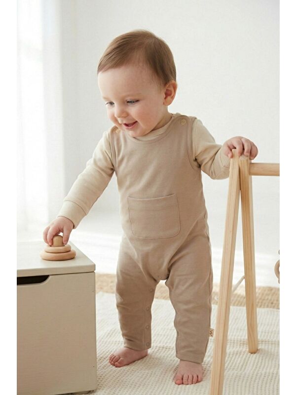 MİNİNİO Unisex Bebek Organik Tulum - Ekru