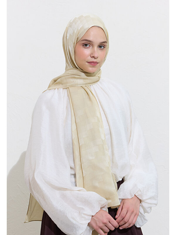Fresh Scarfs Nori İpek Jakar Şal Bej