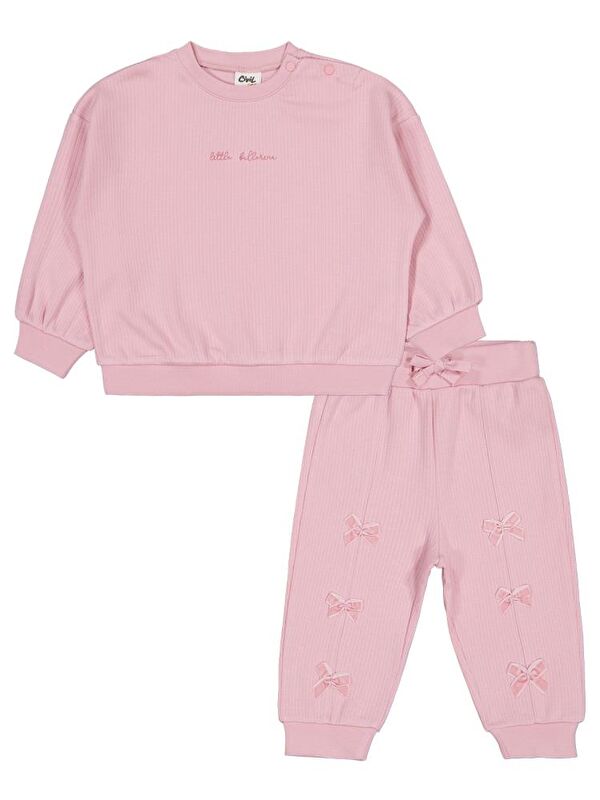 Civil Baby Yazı Nakışlı Fiyonklu 6-18 Ay Takım - Pembe 6-9 Ay