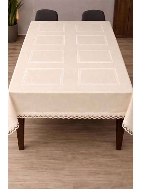 Çeyiz Diyarı Matmazel 150x200 Cm Dikdörtgen Masa Örtüsü Krem
