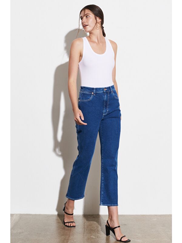 Wrangler Lacivert Wild West Fit Yüksek Bel Düz Paça Esnek Jean Pantolon