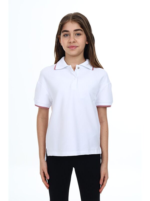 Toontoykids Kız Çocuk Baskılı Polo Yaka Çıtçıtlı Kısa Kollu Tişört - Yırtmaçlı