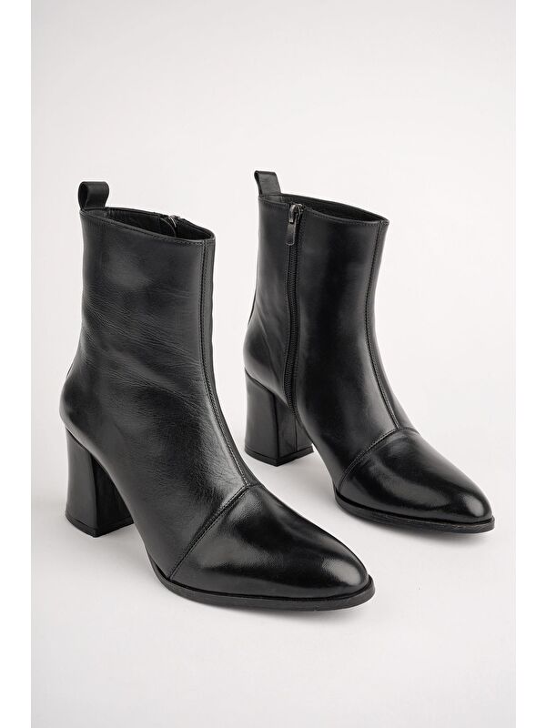 CHEVY Hakiki Deri Fermuarlı Topuklu Kadın Bot - Görsel 3