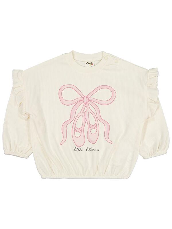Civil Baby Balerin Ayakkabı 6-18 Ay Sweatshirt - Ekru 6-9 Ay