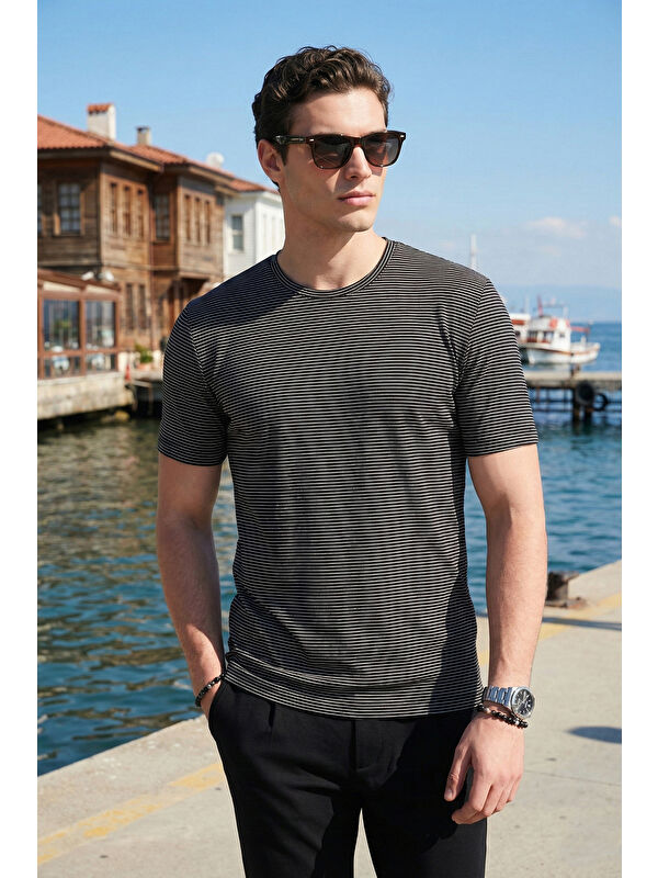Buratti Pamuklu Regular Fit Çizgili Bisiklet Yaka T Shirt 5904030