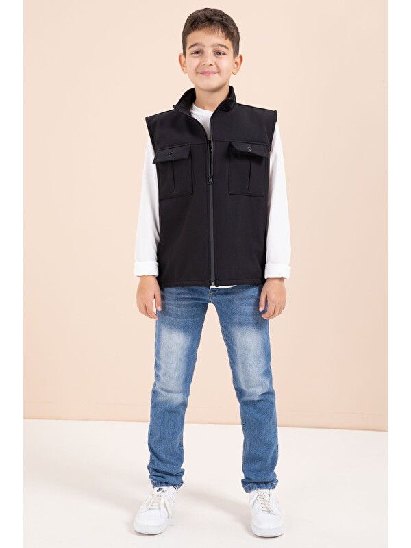 Cansın Mini Siyah Sıfır Kol Yelekli Badili Erkek Çocuk 3lü Pantolonlu Takım 23486