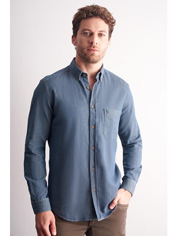 İMZA Uzun Kol Düğmeli Yaka %100 Pamuk Slim Fit Gömlek 1004255199