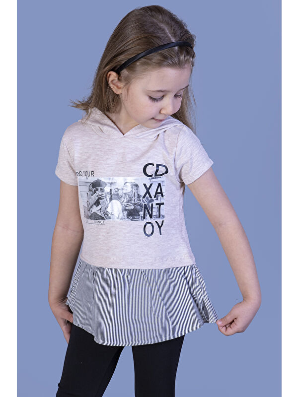 Toontoykids Kız Çocuk Eteği ve Kapüşonu Garnili Tişört