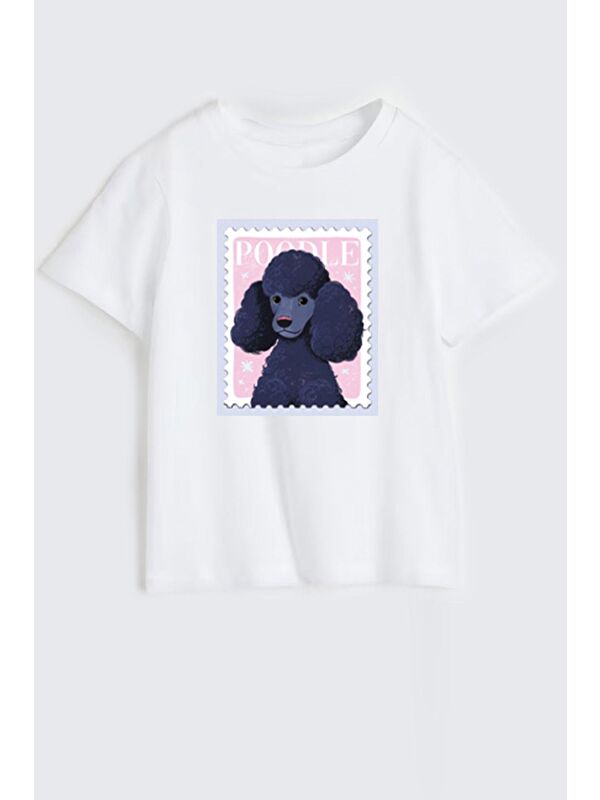 Monila Kız Çocuk Poodle Baskılı Bisiklet Yaka Tshirt