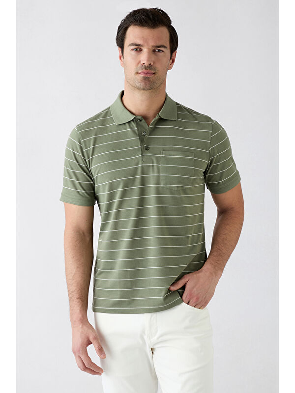 Kiğılı Regular Fit Çizgili Cepli Düğmeli Polo Yaka Tişört
