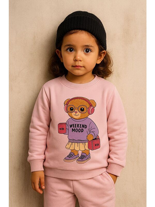 Katia And Bony Kız Çocuk Teddy Desenli Eşofman Takımı Pembe