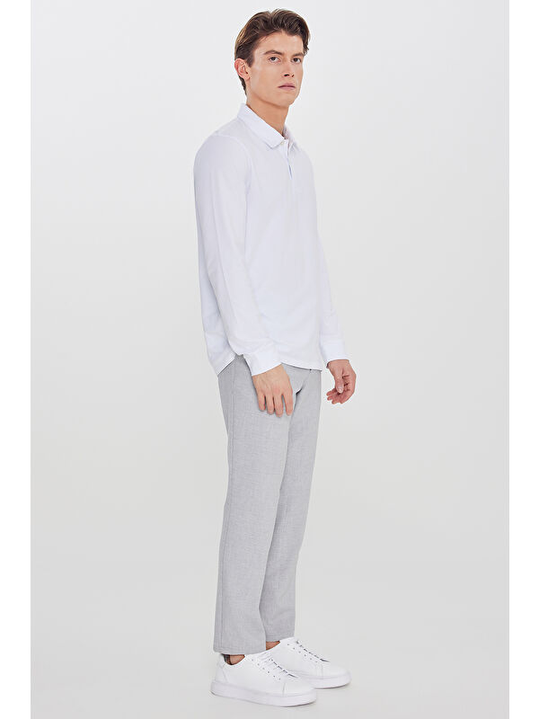Altınyıldız Classics Erkek Gri Slim Fit Beli Bağlamalı Yan Cep Armürlü Casual Pantolon