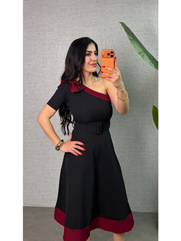 Jane's Kadın Tek Omuz Fiyonk Detaylı Midi Boy Elbise