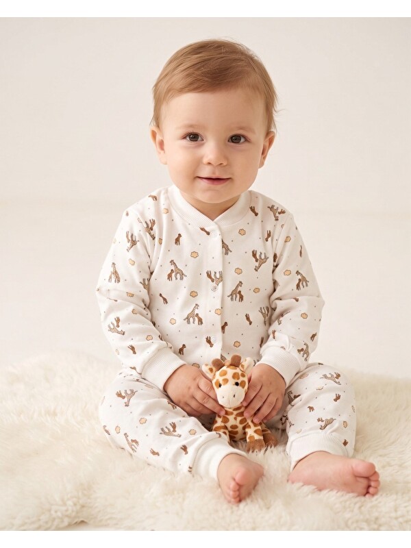 Ege Bebek Zebra Baskılı Çıtçıtlı 6-9-12-18-24 Ay %100 Pamuk Pijama Takım