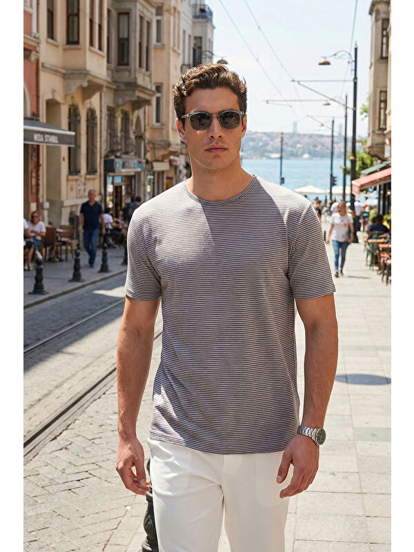 Buratti Pamuklu Regular Fit Çizgili Bisiklet Yaka T Shirt 5904030