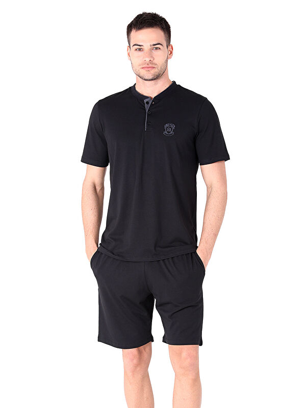 D'S damat Regular Fit Pamuk Şort Takım SİYAH