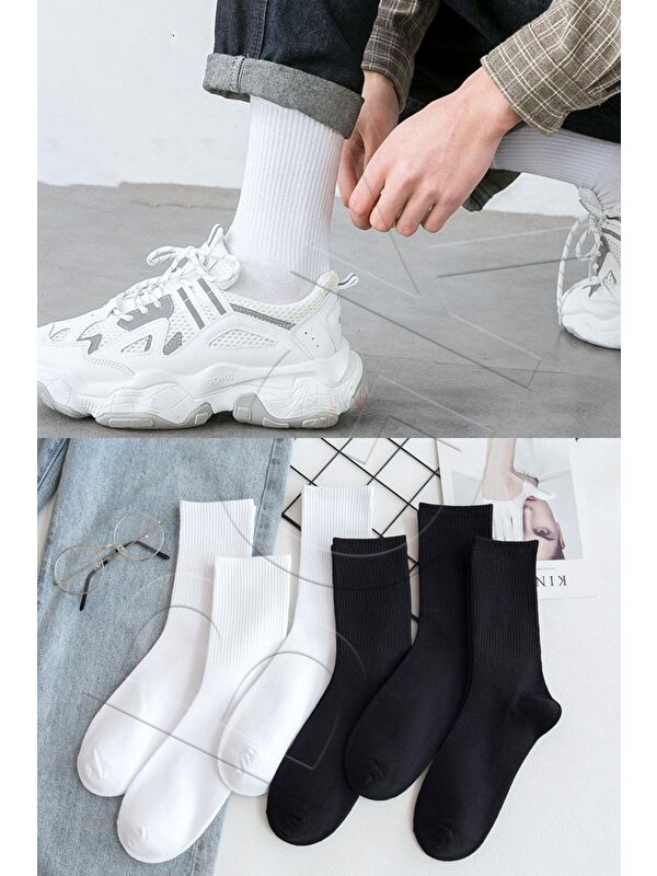 BGK Unisex 6 Çift Düz Siyah-beyaz Tenis Çorap