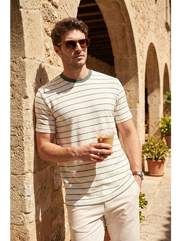 Buratti Pamuklu Regular Fit Çizgili Bisiklet Yaka T Shirt 5904039