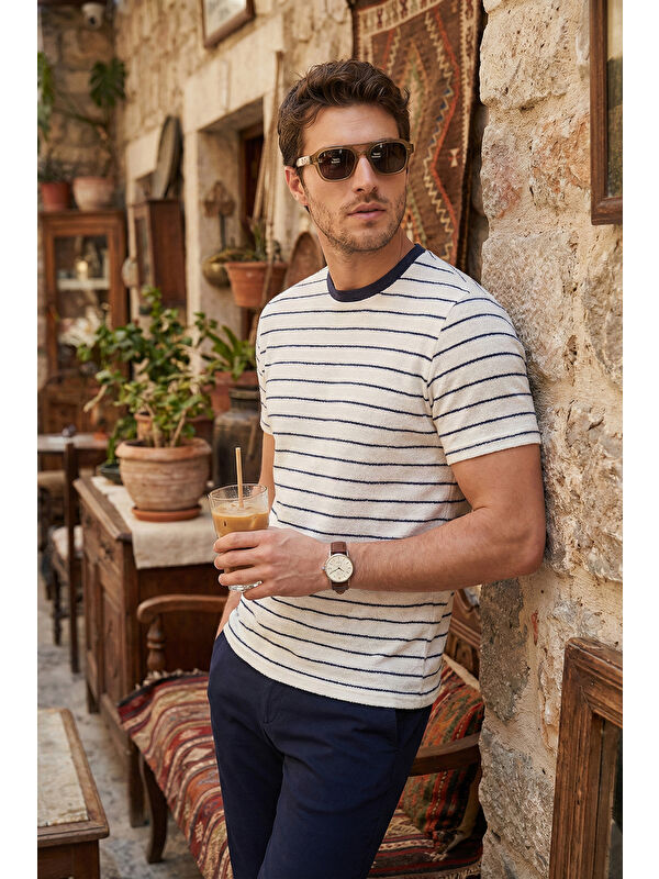 Buratti Pamuklu Regular Fit Çizgili Bisiklet Yaka T Shirt 5904039