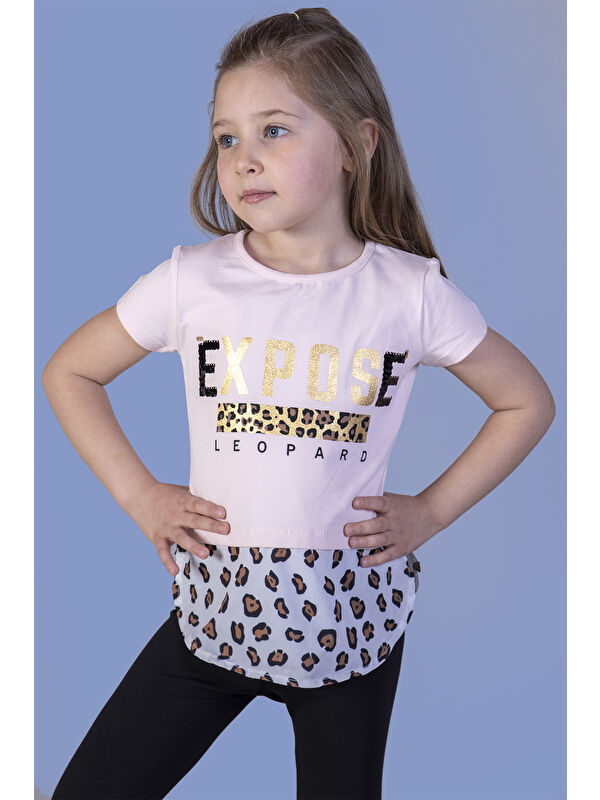 Toontoykids Kız Çocuk Leopar Desenli Poplin Detaylı Tişört