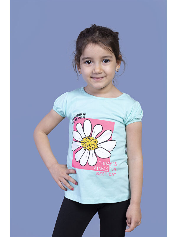 Toontoykids Kız Çocuk Papatya Baskılı Taş İşlemeli Tişört