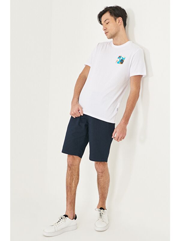 AC&Co / Altınyıldız Classics Erkek Lacivert Slim Fit Dar Kesim Armürlü %100 Pamuk Casual Chino Şort