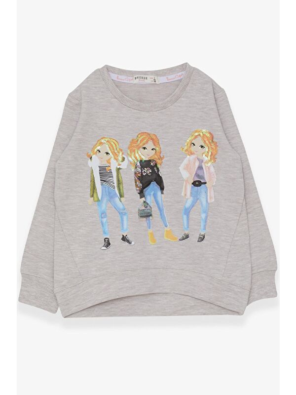 Breeze Kız Çocuk Sweatshirt Pullu Kız Baskılı Bej Melanj (3-6 Yaş)