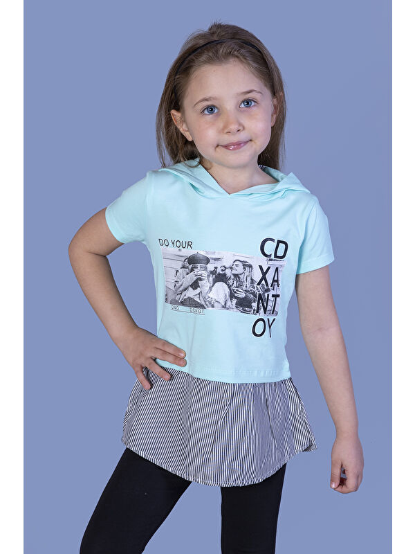 Toontoykids Kız Çocuk Eteği ve Kapüşonu Garnili Tişört