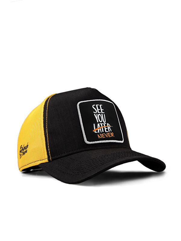 BlackBörk See You Later Never Logolu Cordura Siyah-Sarı Trucker Şapka