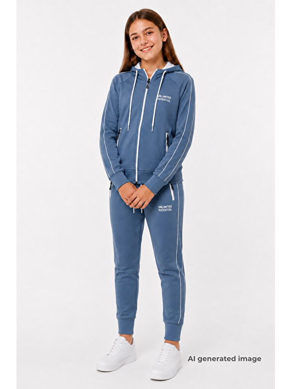 Pina Kids Kız Çocuk Scuba Unlimited Çİft Şeritli Kapüşonlu Reglan Kol Dalgıç Kumaş Eşofman Takımı ESF7023