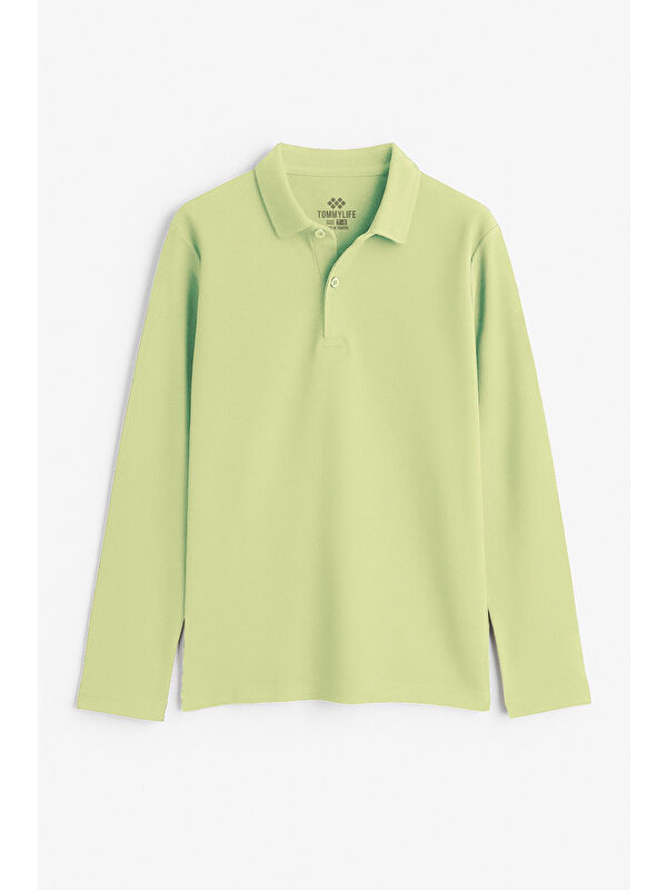Tommylife Açık Yeşil Polo Yaka Basic Uzun Kollu Erkek Çocuk T-Shirt - 11170