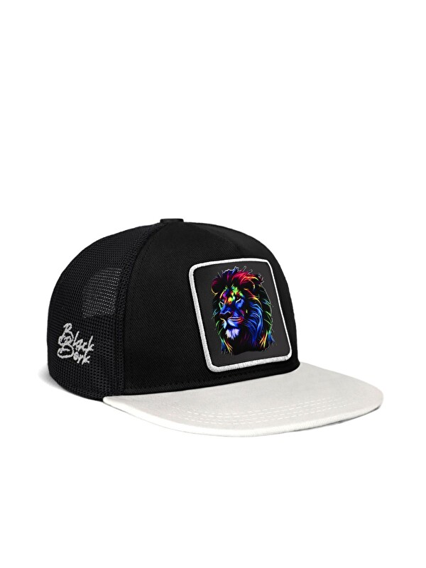 BlackBörk Hip Hop Kids Aslan Logolu Beyaz-Siyah Çocuk Trucker Şapka