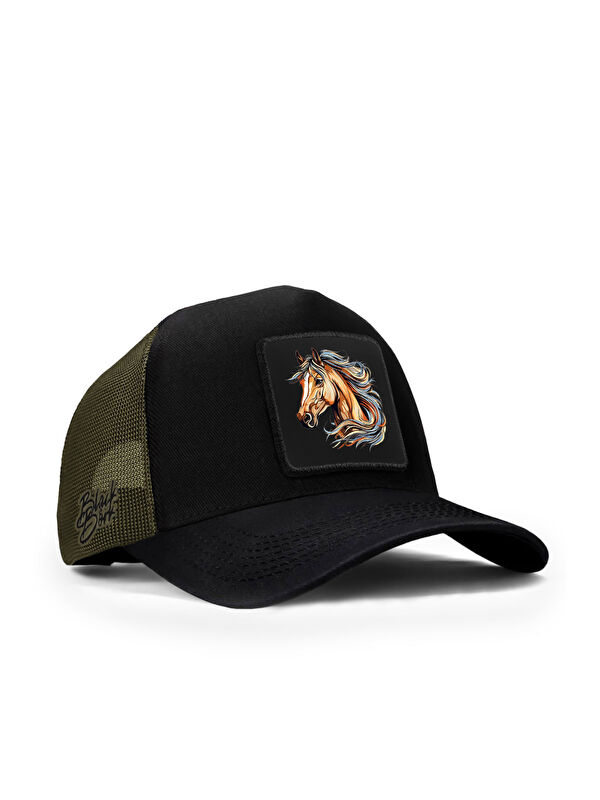 BlackBörk At Logolu Siyah-Haki Trucker Şapka