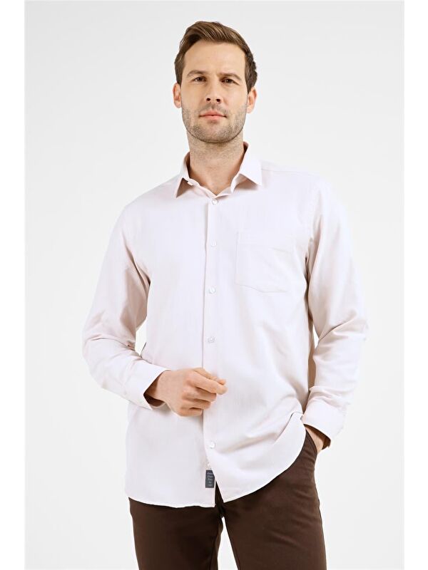 İMZA Koyu Bej Sert Yaka Uzun Kol Cepli Comfort Fit Pamuklu Gömlek 1004255285
