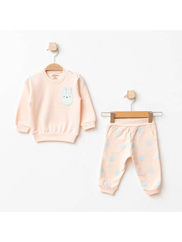 AZİZ BEBE Kız Bebek Animal Desenli % 100 Pamuk Sweatshirt Pantolon 2 'li Alt Üst Bebek Takımı 3 Ay-36 Ay